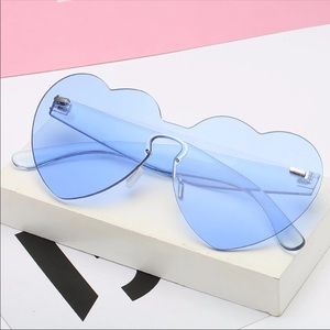 Blue Rimless Heart Shaped Sunglasses